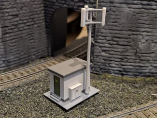 GSM-R Funkmast mit Systemtechnik-Container (H0)