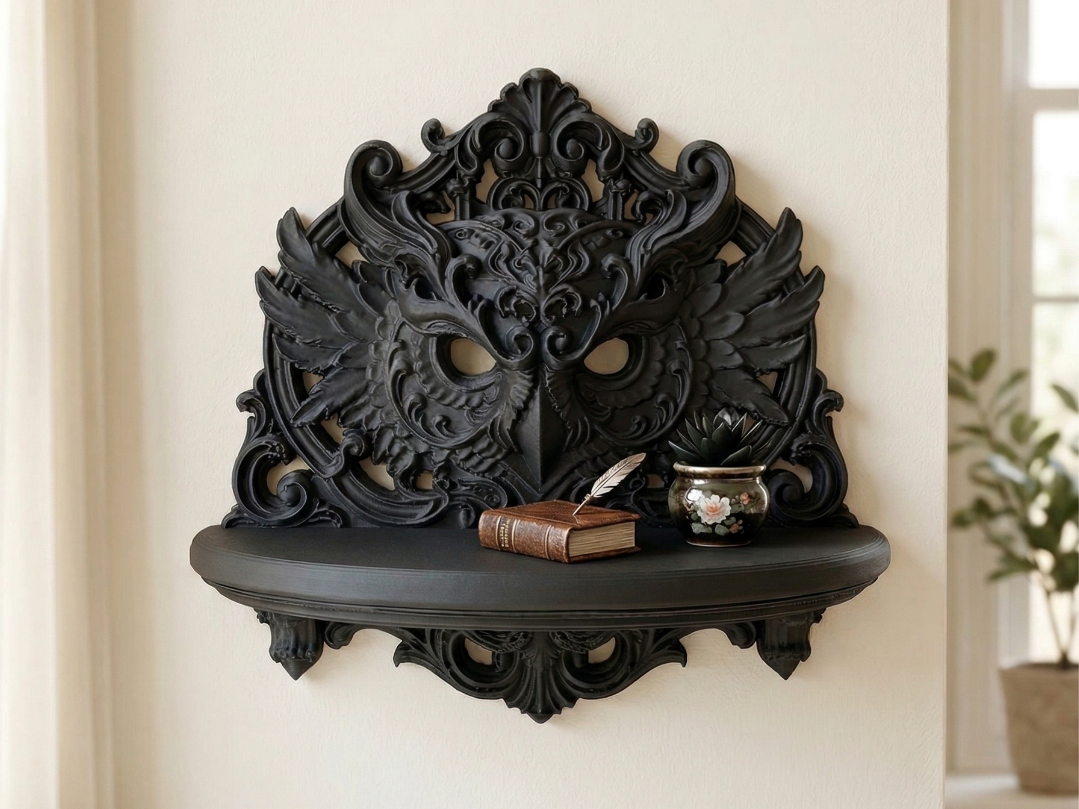 Baroque Owl Shelf - The Wise Wall Guardian
