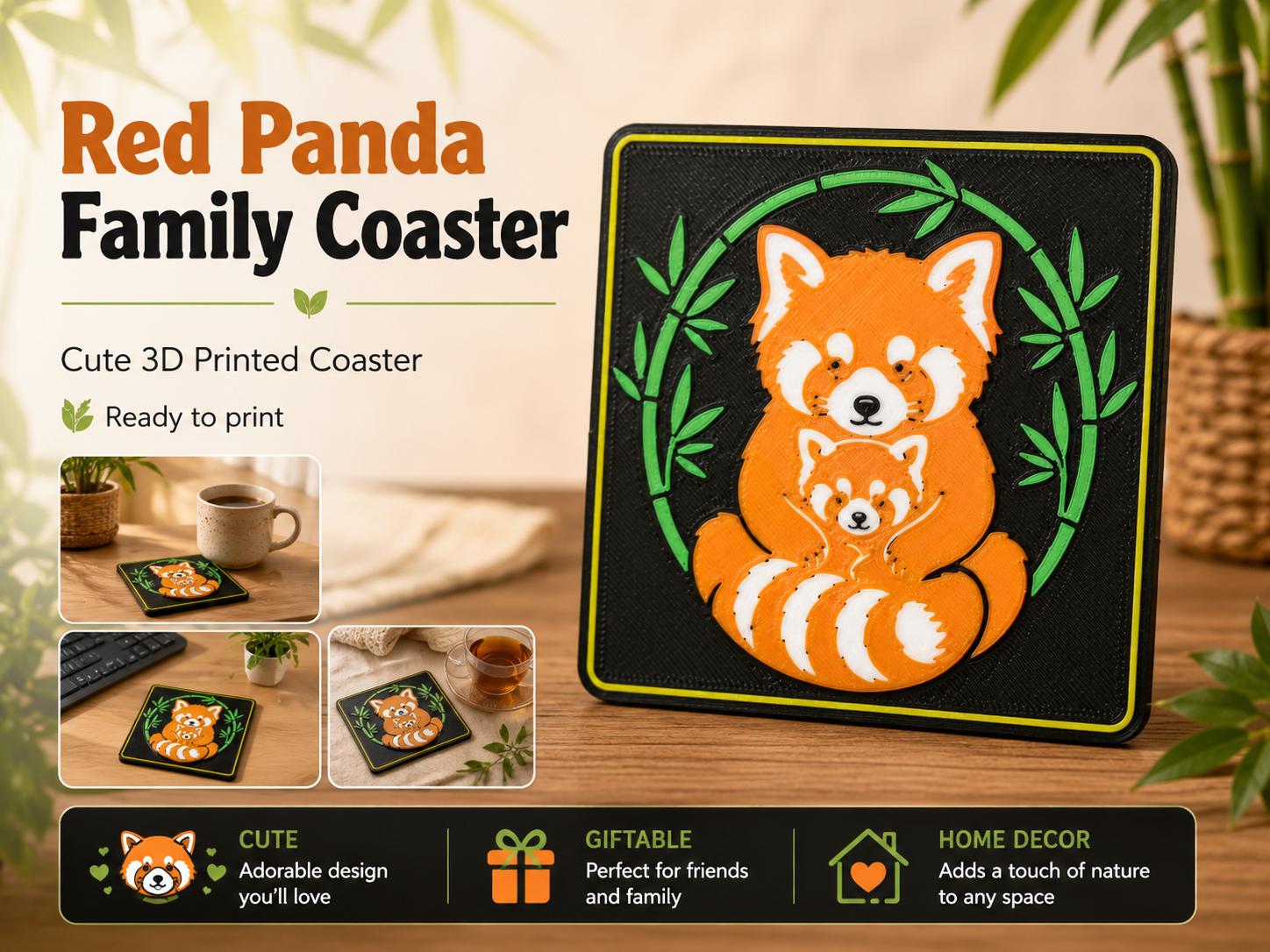 Red Panda Family Coaster
