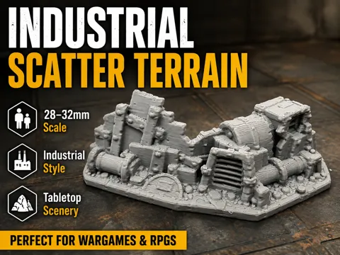Escenografía en miniatura: Industrial Scatter Terrain – Sci-Fi Gelände 28mm — referencia de MakerWorld