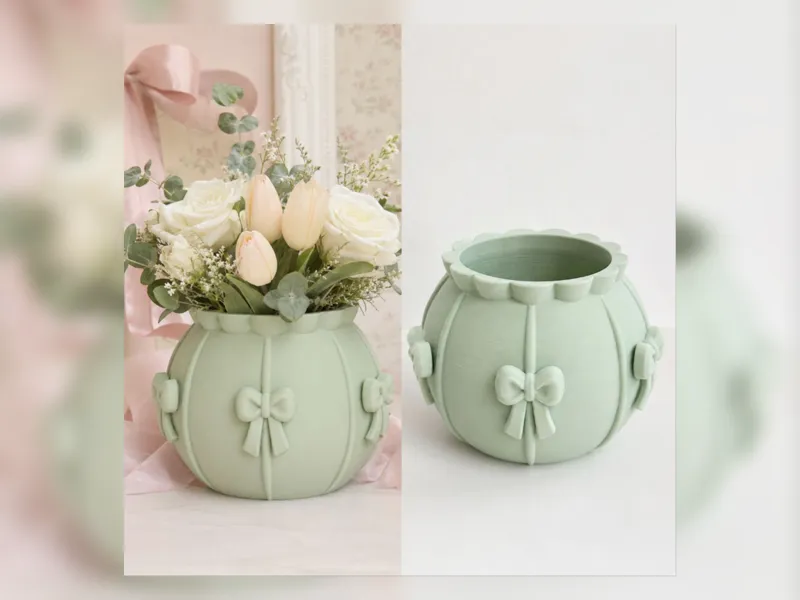 Mint Bow Button Vase