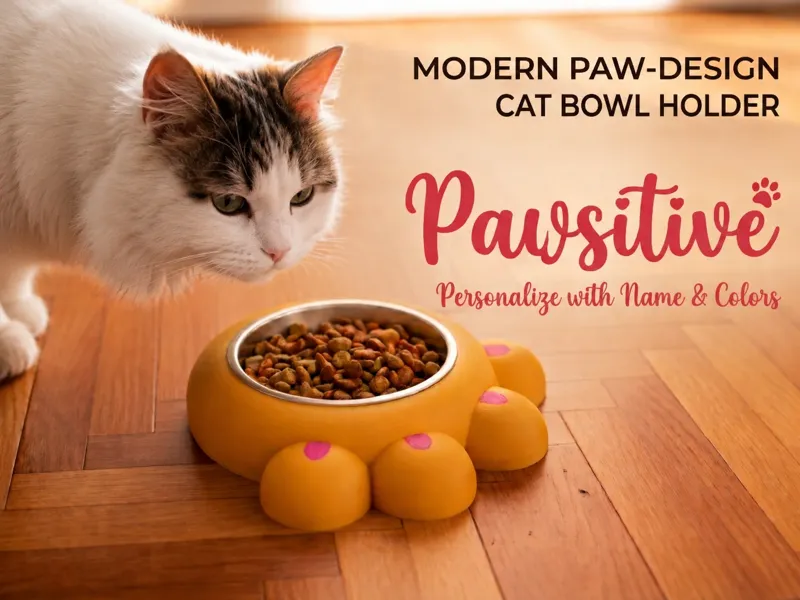 Paw Pet Bowl Holder - Pawsitive (Easy Text modify)