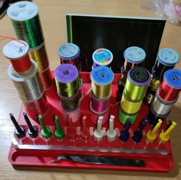 Holder for fly fishing thread spool, fly tying