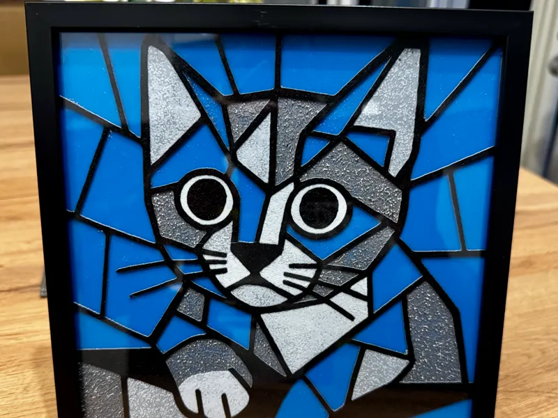 Hueforge-Porträt „Mosaik-Katze“ Wandbild