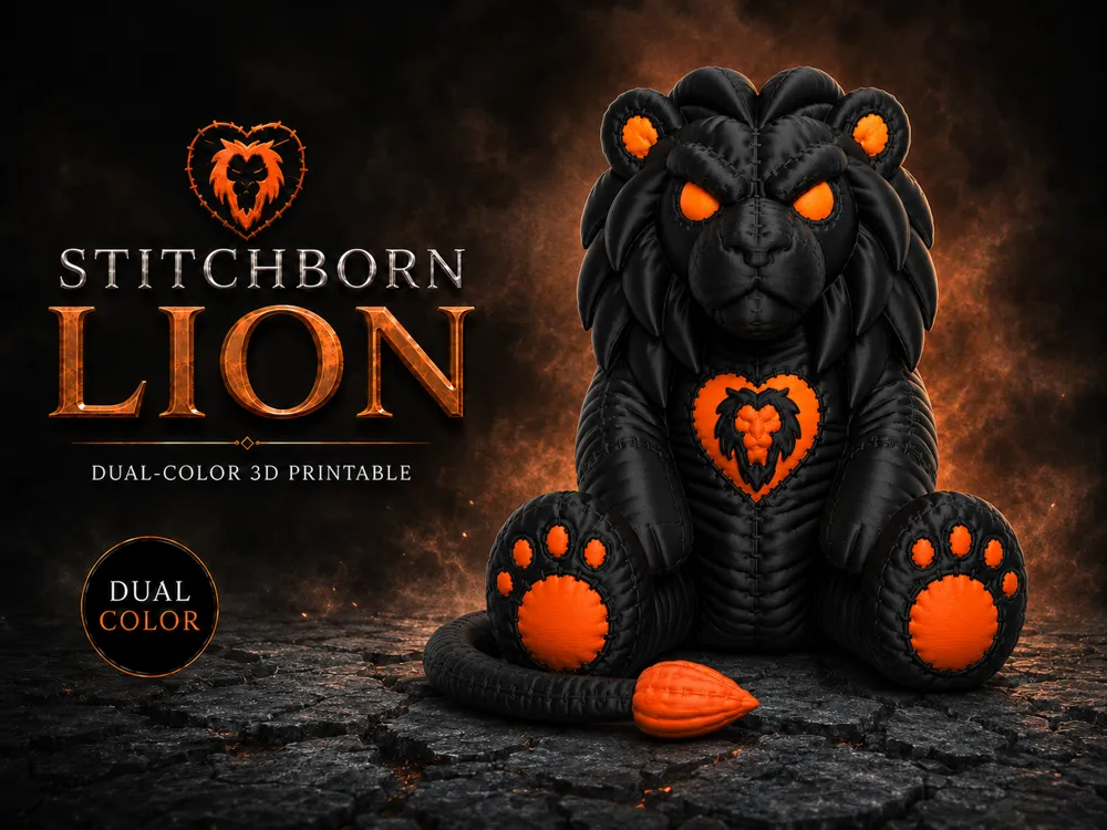 Adorno temático: Stitchborn Lion – Dark Plush King. Referencia del modelo original.