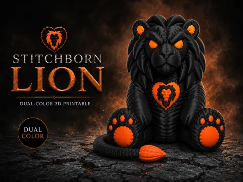 Adorno temático: Stitchborn Lion – Dark Plush King — referencia de MakerWorld