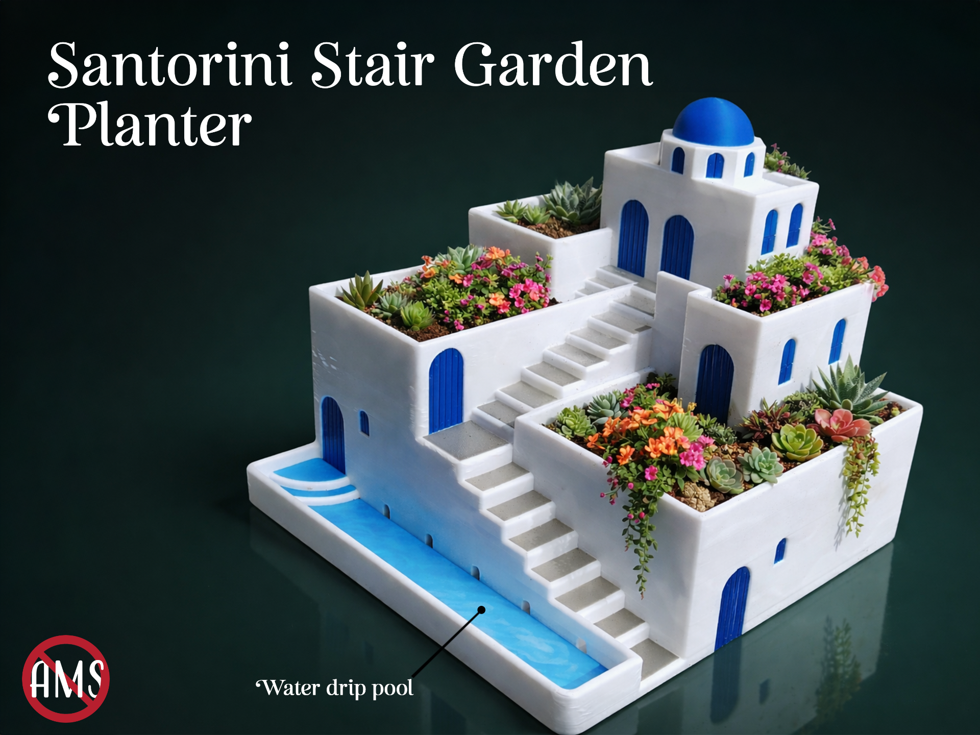 Greek Santorini Style Planter with Drip Tray