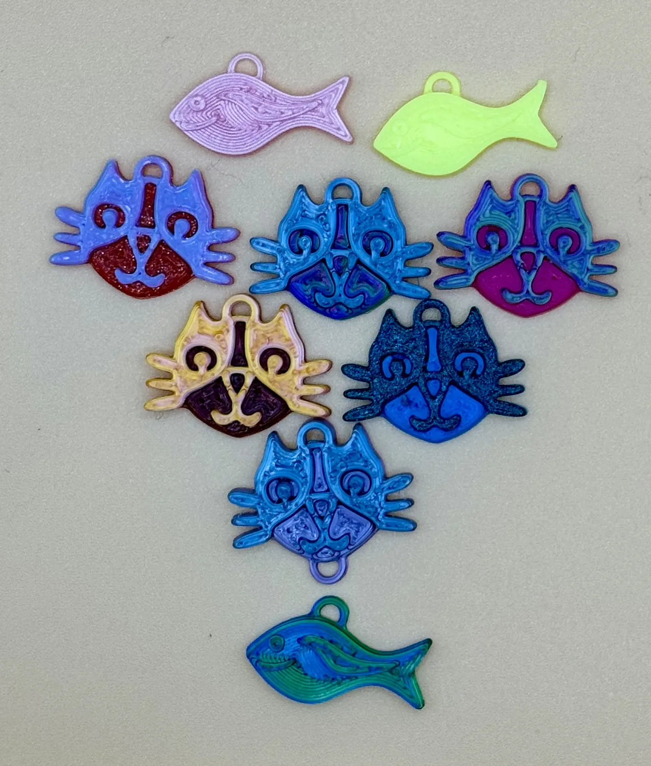 Cat (and optional fish) earrings view 2