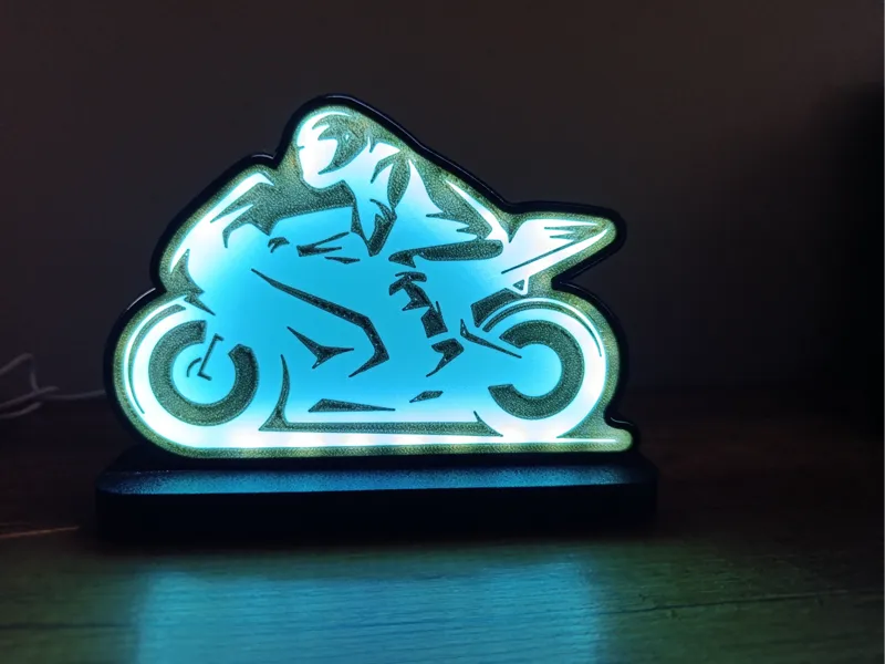 Motorcycle-Shaped LED Lamp – 3D Printed Desk Light