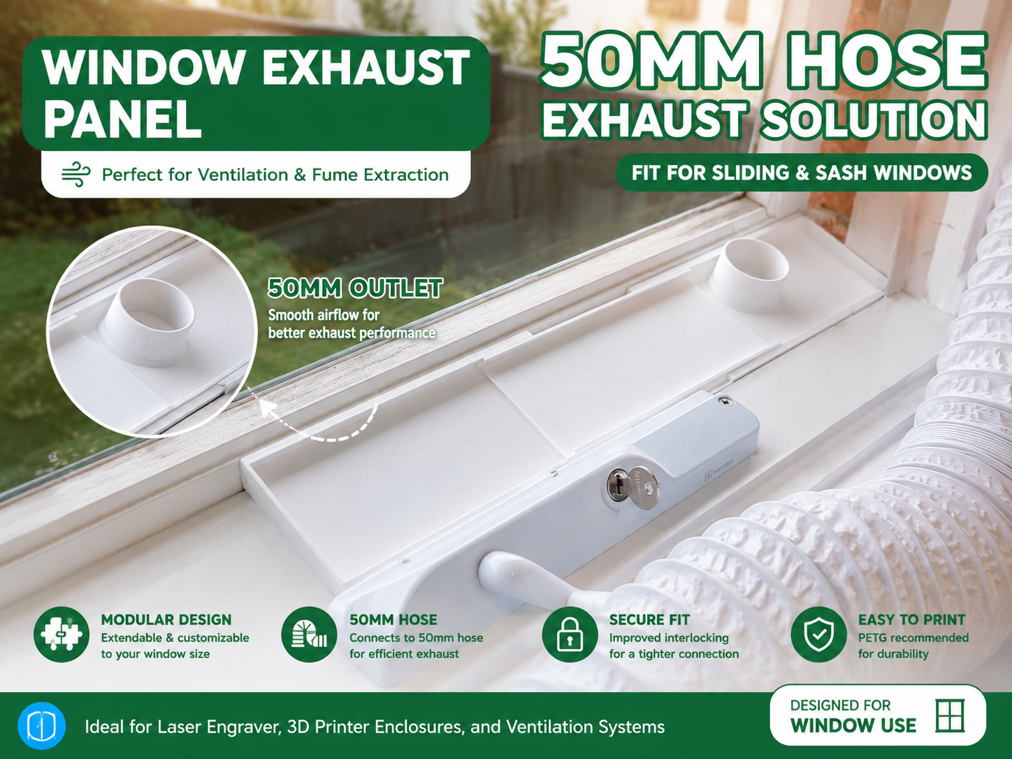 Window Exhaust Ventilation Panel for 50mm Hose