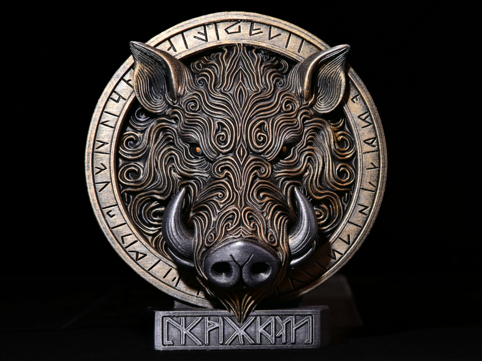 Wild Boar Head Wall Relief – Viking Runes