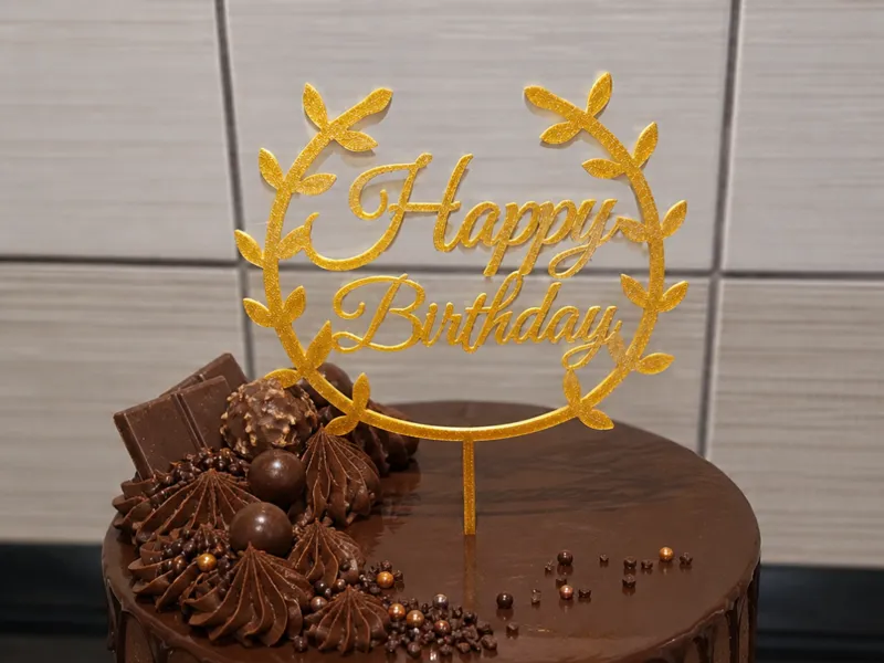 Happy Birthday Cake Topper with Leaf Wreath