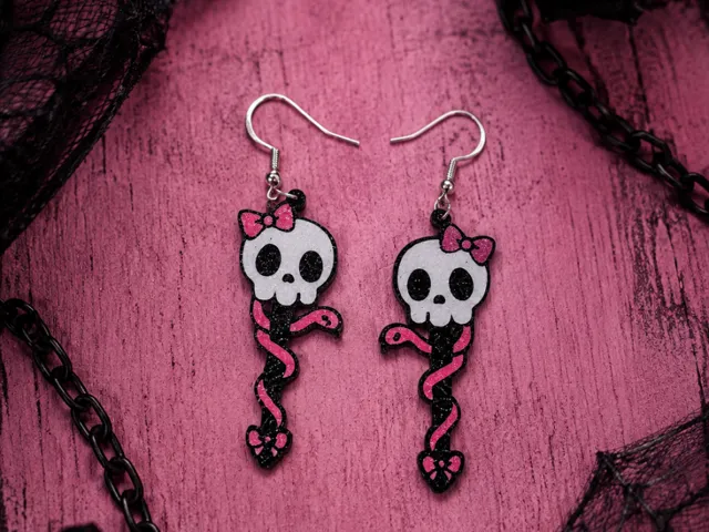 Skull and snake charm with bows earrings