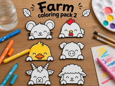 Cute peekaboo Farm coloring craft pack 2