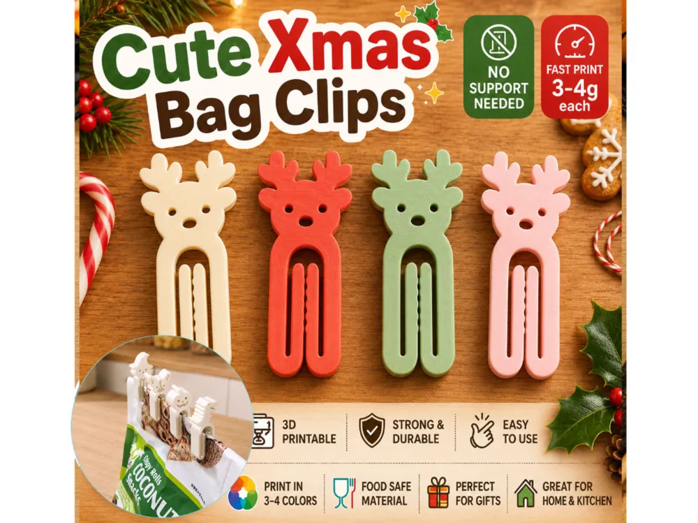 Clip o pieza de sujeción: Xmas Christmas Reindeer Cute Bag Clips Paper Clip. Referencia del modelo original.