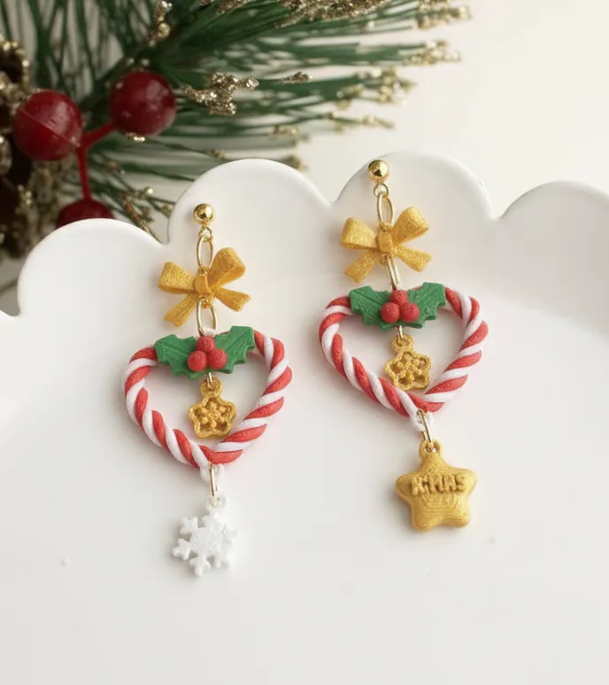 甜心聖誕 Candy Cane Wish heart earring view 4