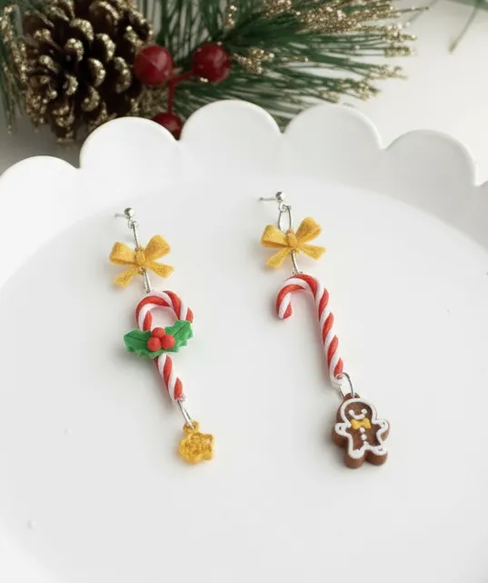甜心聖誕 Candy Cane Wish heart earring view 2