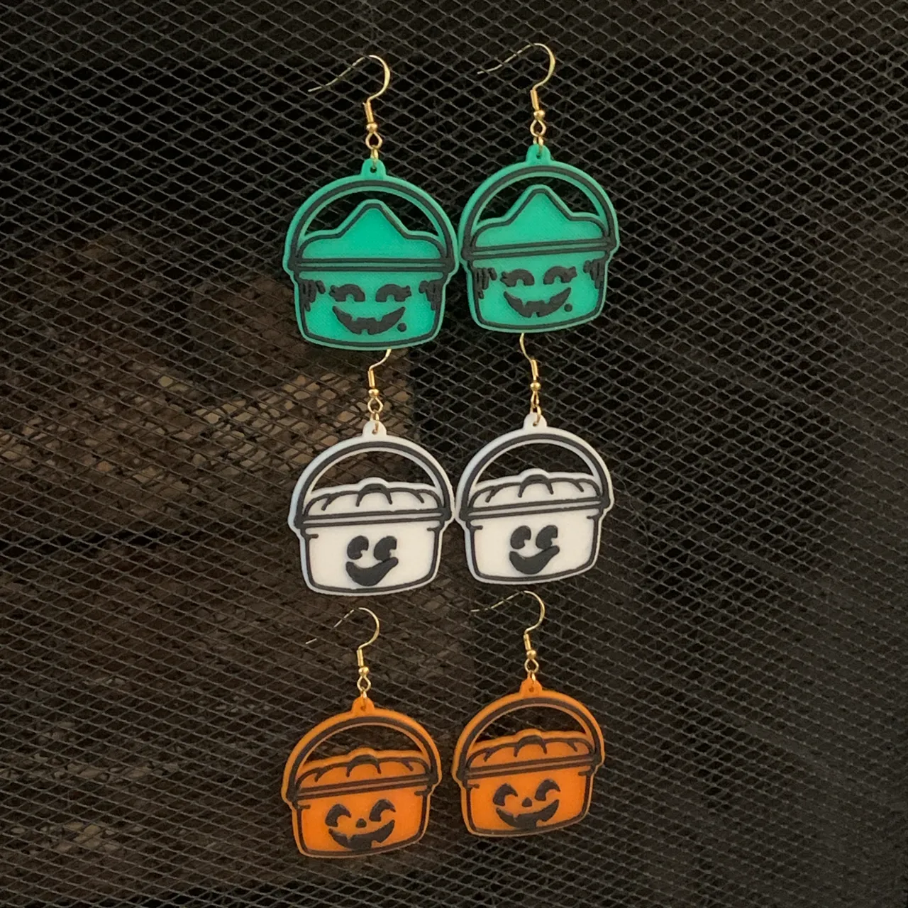 Trick or Treat Bucket Earrings Halloween Keychains view 3