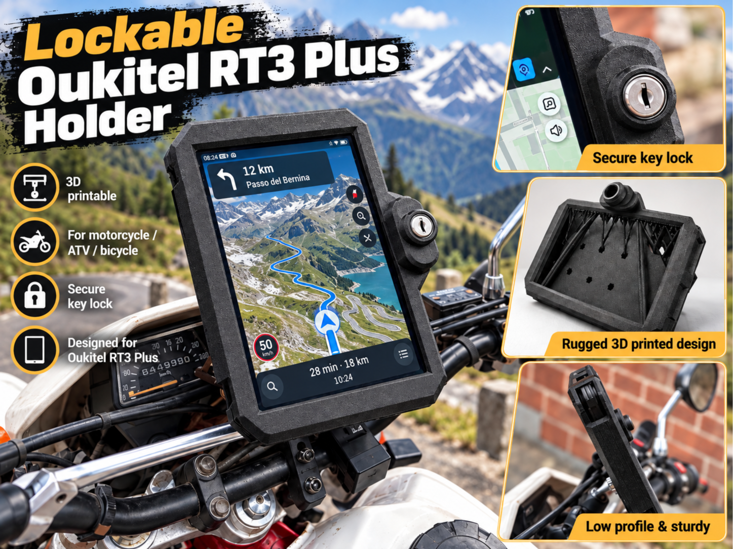 Oukitel RT3 Plus Lockable Mount, now with dustcap 3D model