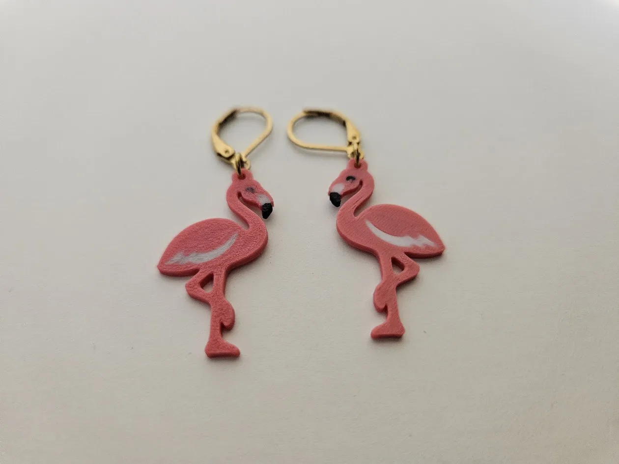 Cute Flamingo Earrings – Multi-Color Print view 4