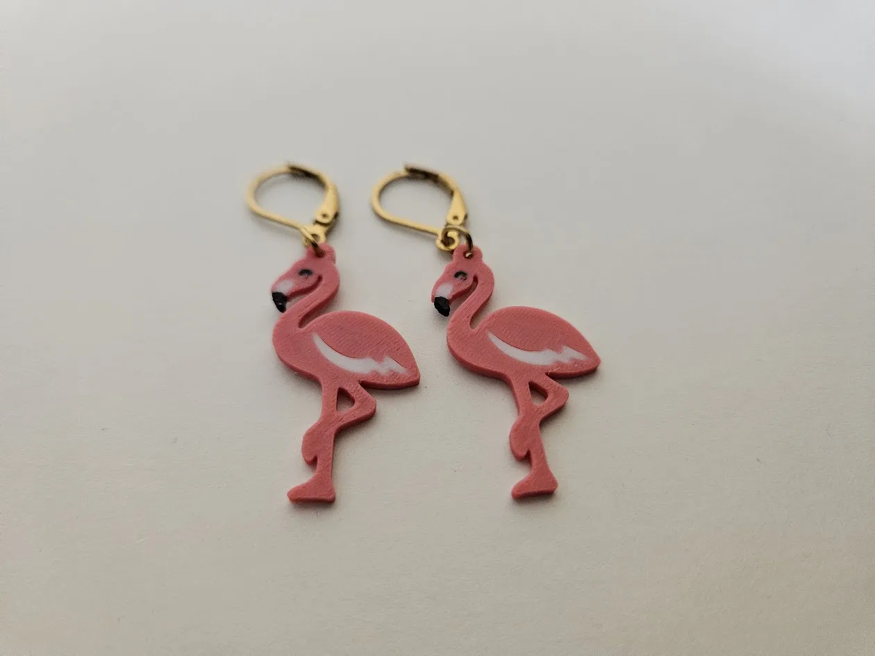 Cute Flamingo Earrings – Multi-Color Print view 3