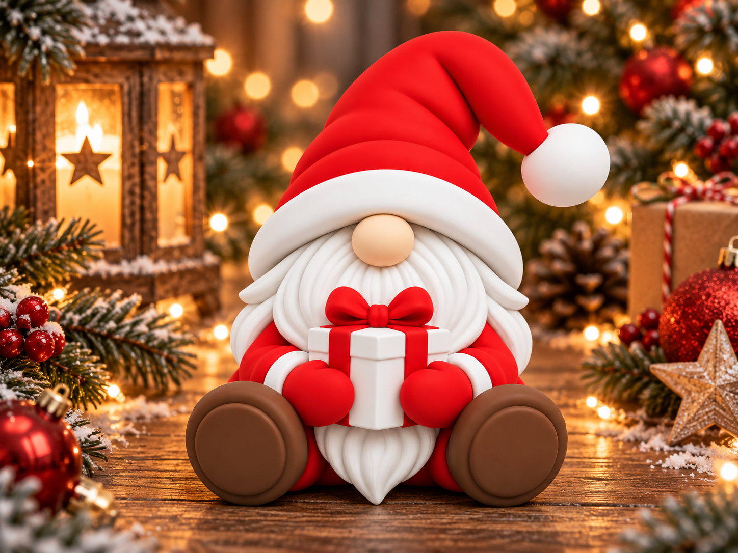 Mini Gnomo Papá Noel Navideño con Regalo