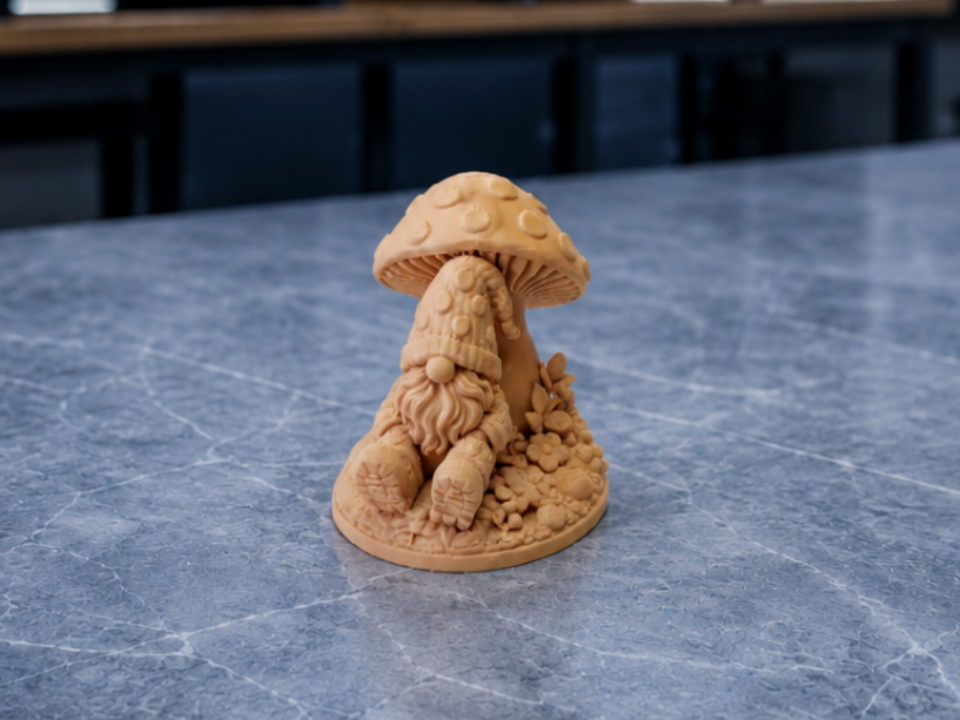 Gnom unter Pilz mit Waldsockel