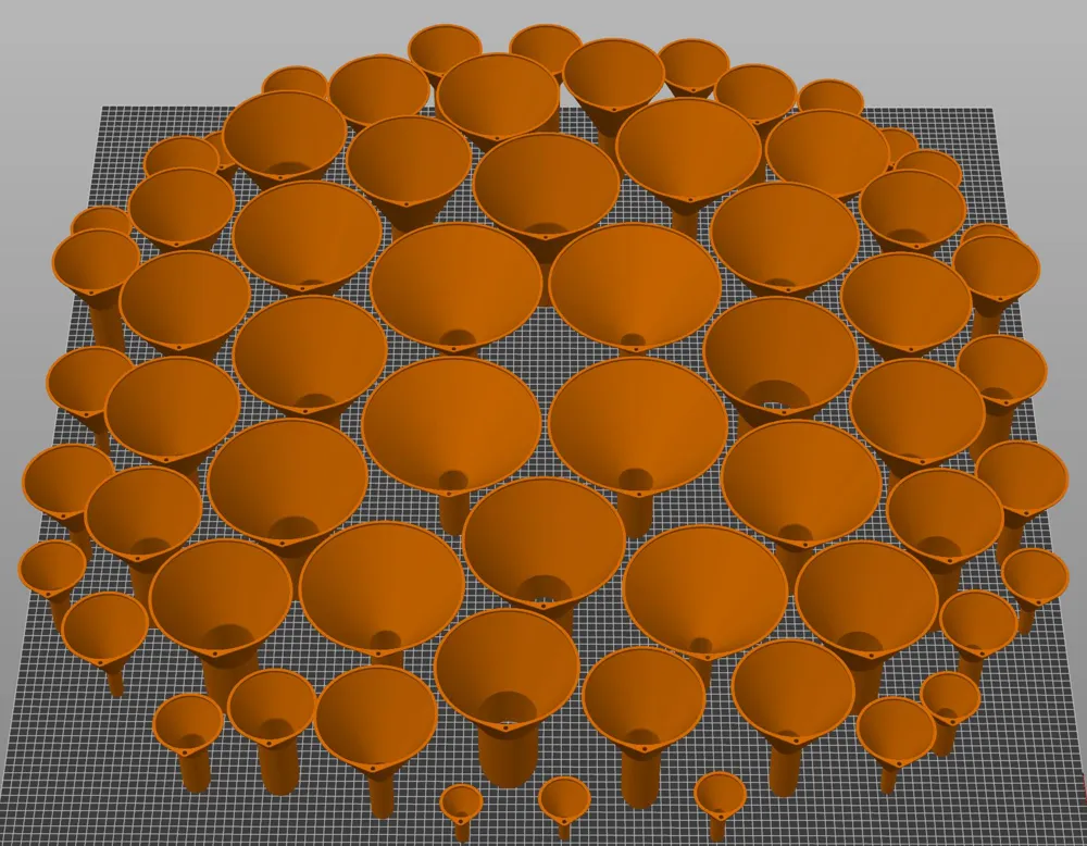 Funnels. Various sizes 25mm to 200mm - Free 3D Print Model - MakerWorld