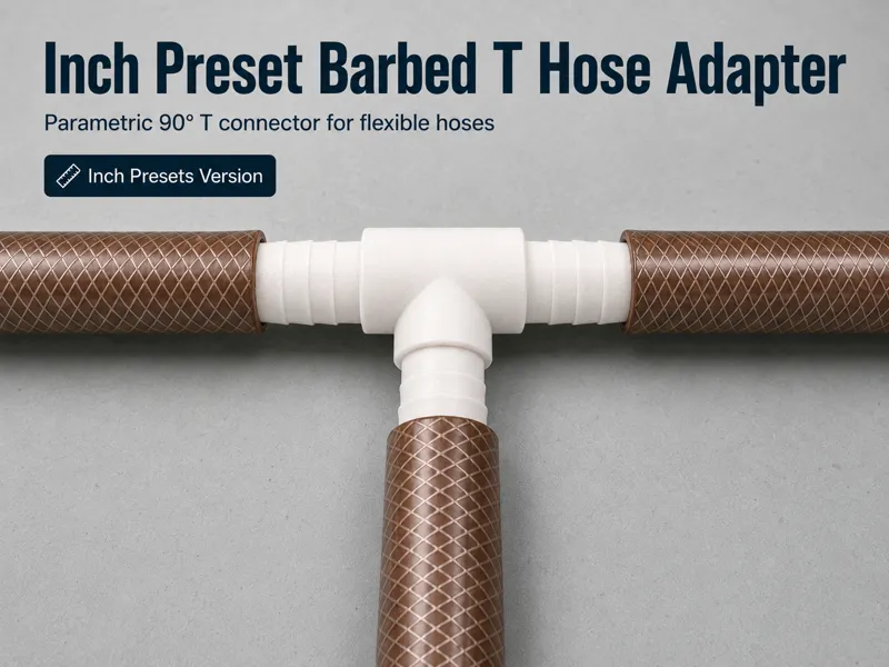 Parametric Barbed T Hose Adapter — Inch Presets