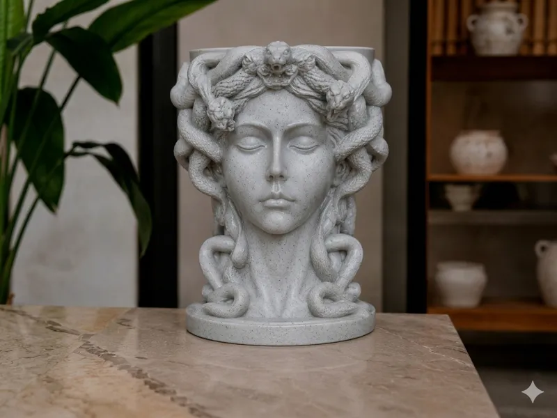 Maceta con imagen de medusa