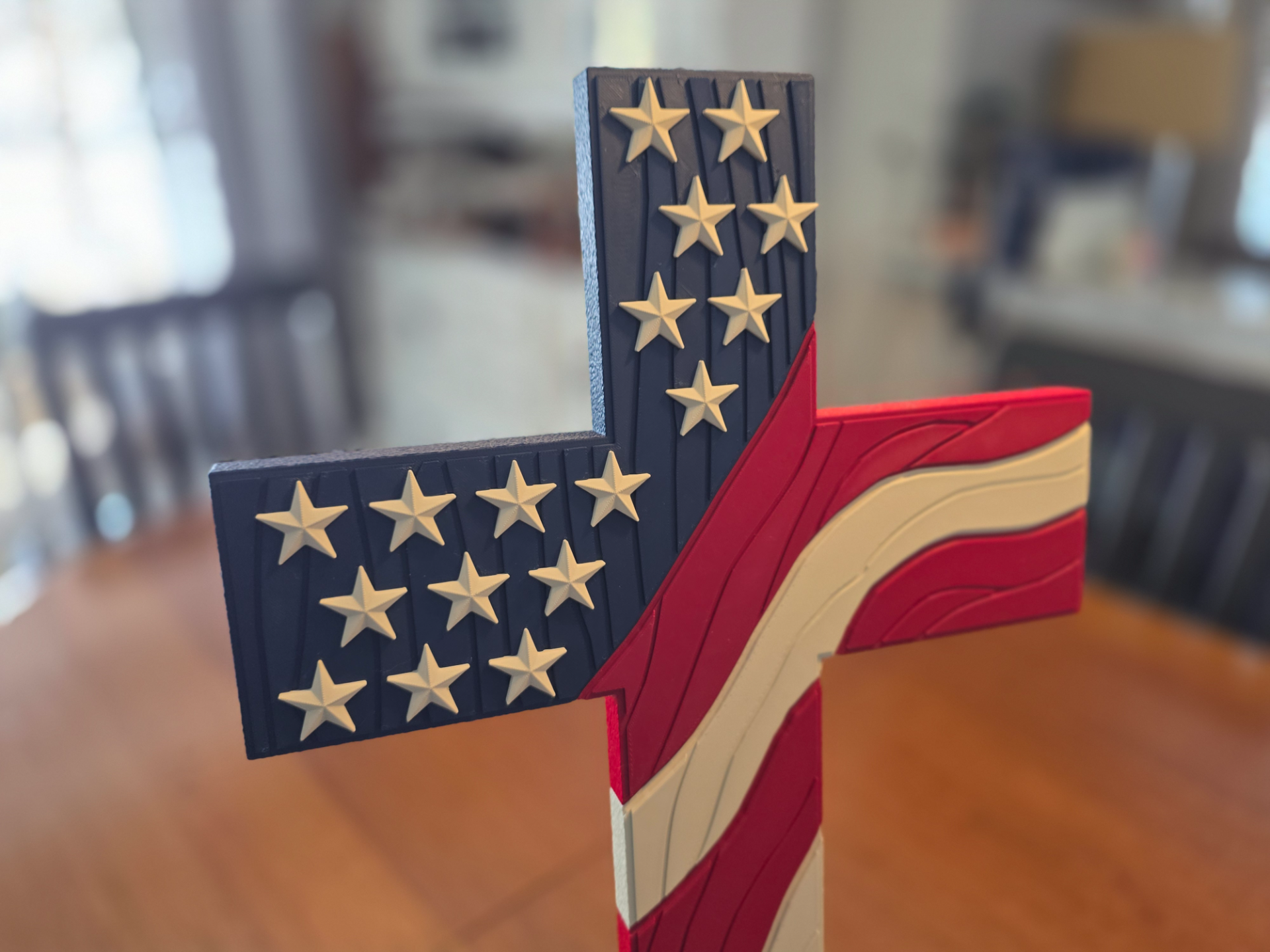 V3 20" American flag cross with wood grain