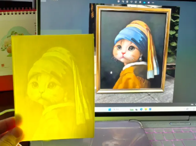 戴珍珠耳环的少女小猫版 世界名画系列 可爱