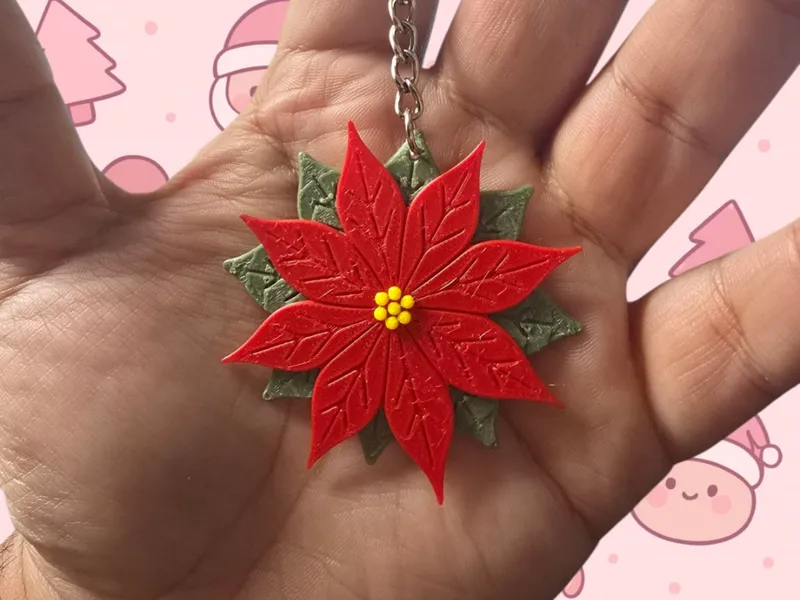 Kawaii Poinsettia – Xmas Keychain Edition