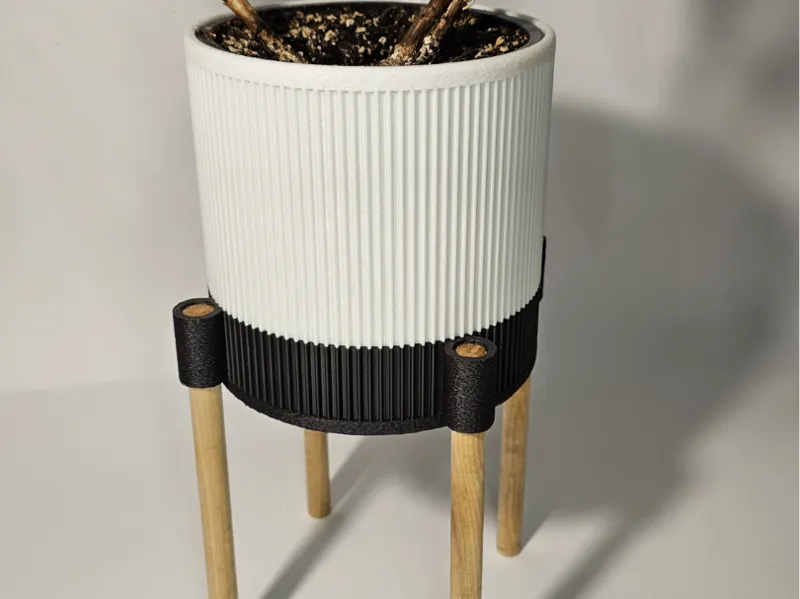 Planter with drip tary and wooden legs