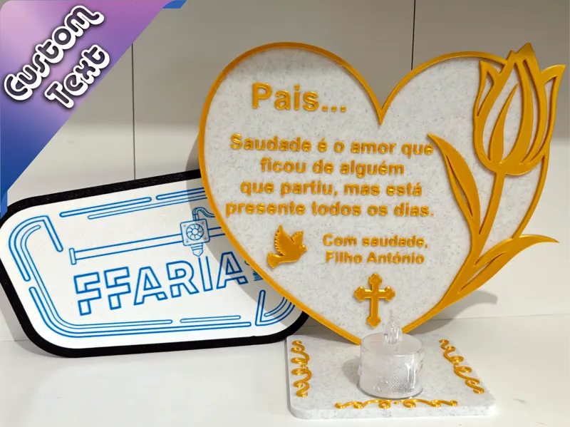 Coração Memorial com tulipa (Texto Personalizável)