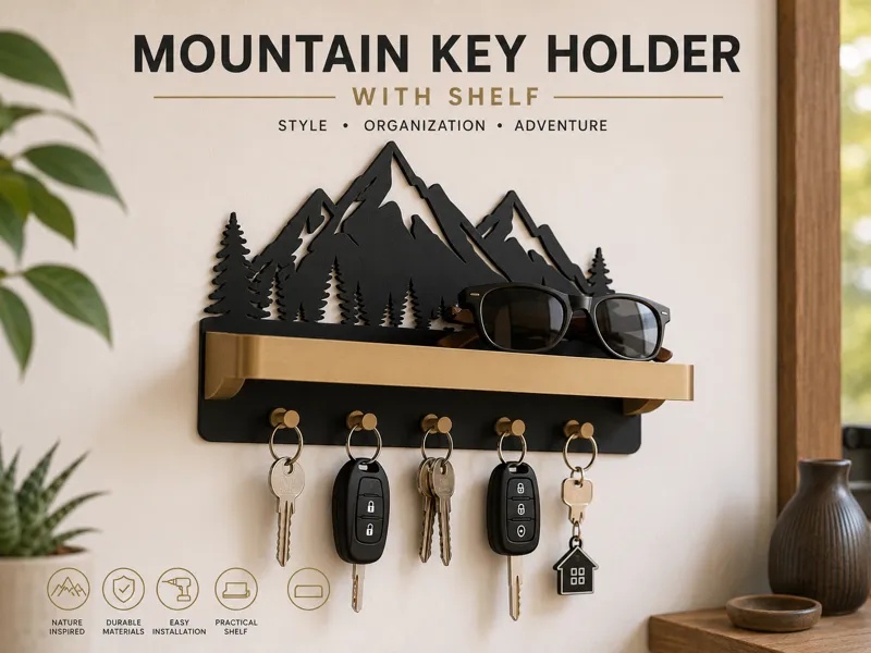 Mountain Key Holder with Shelf | Wall Organizer