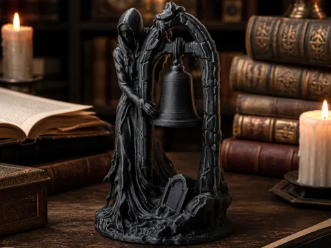 Figura decorativa: Grim Reaper Bell Sculpture – Gothic Art — referencia de MakerWorld