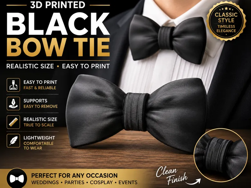 Classic Black Bow Tie| 3D Printed Accessory