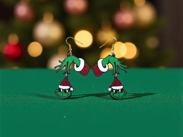 Hanging Grinch face v2 earrings
