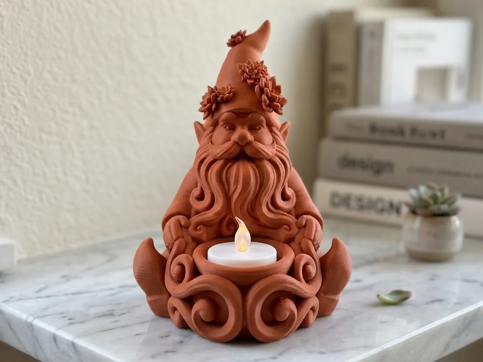 Accesorio de iluminación decorativa: Succulent Gnome Tea Light Candle Holder Decor. Referencia del modelo original.