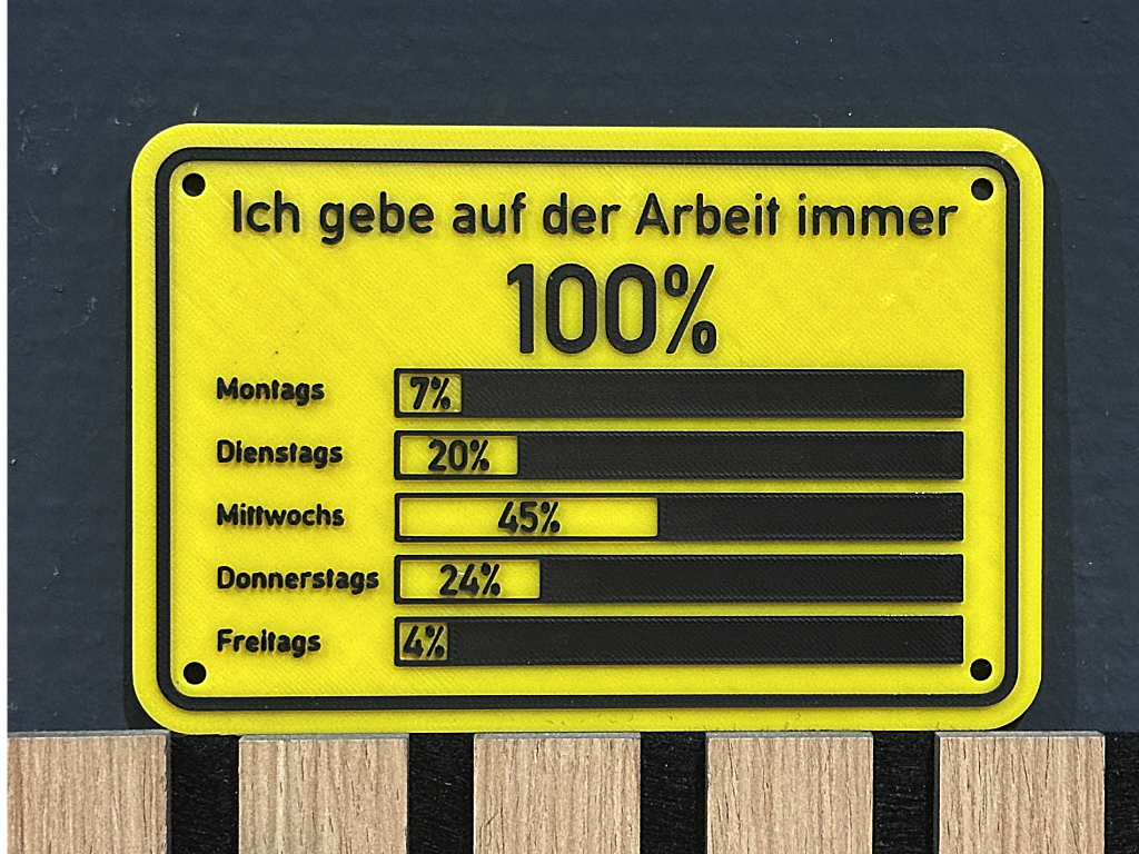 100% Arbeit Meme Schild | Lustige Büro Deko