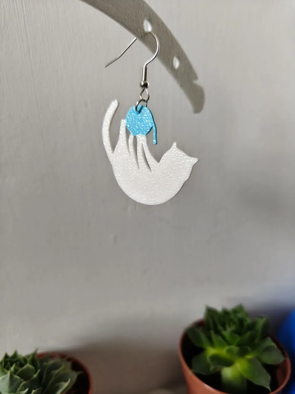 Cat & Yarn Ball Dangle Earring – Customizable view 3