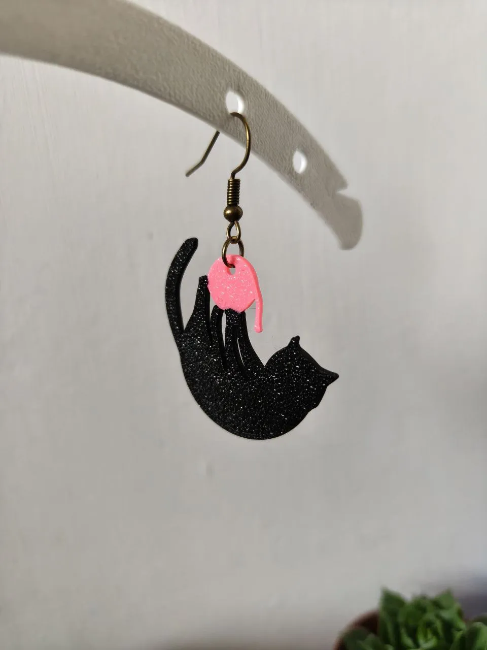 Cat & Yarn Ball Dangle Earring – Customizable view 2