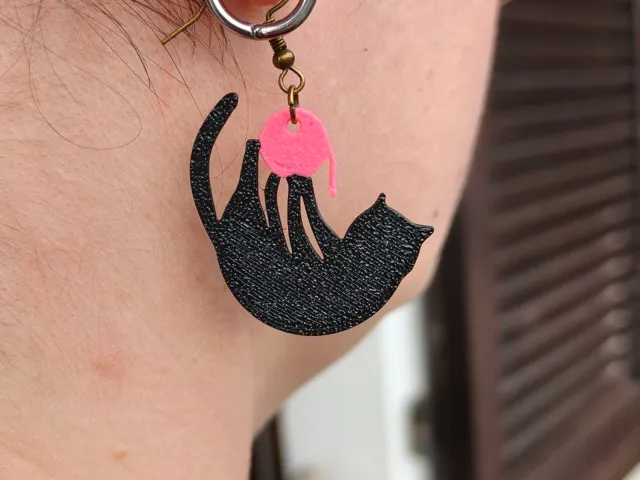 Cat & Yarn Ball Dangle Earring – Customizable