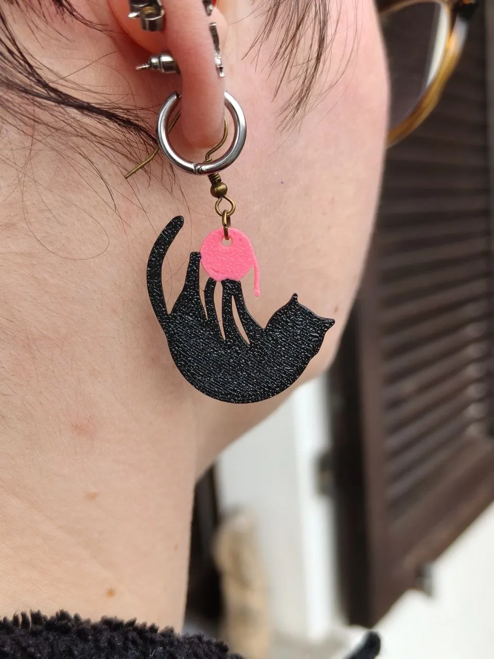 Cat & Yarn Ball Dangle Earring – Customizable view 4