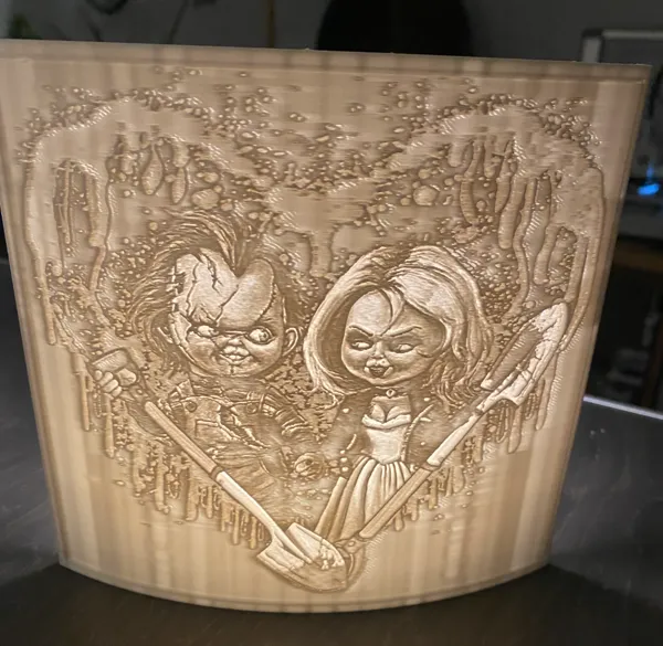 Cœur lithophanie Chucky et Tiffany