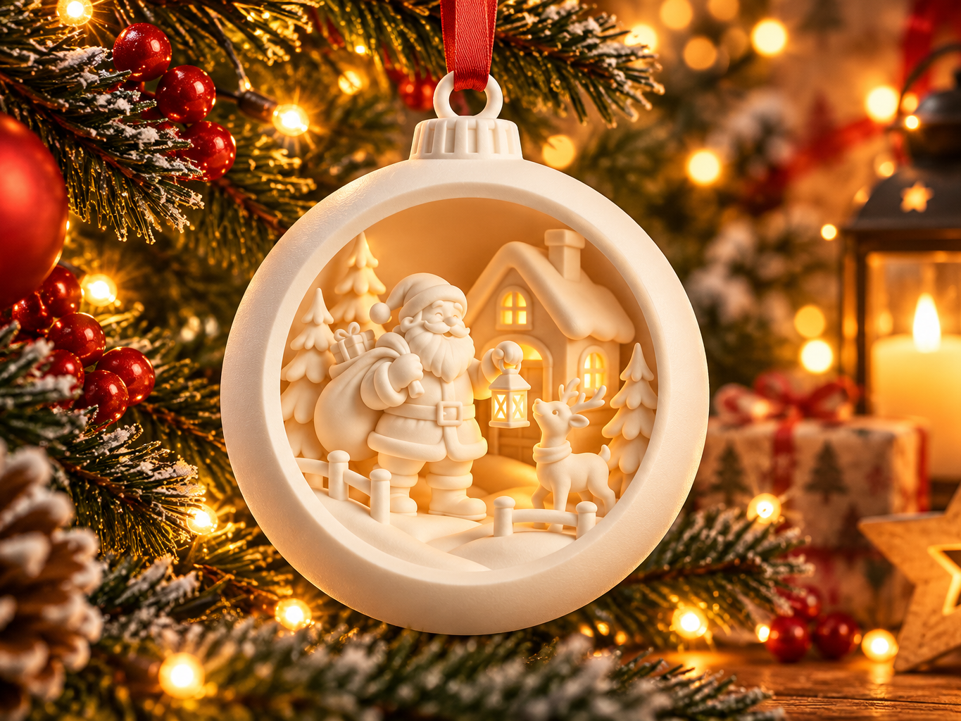 3D Christmas Bauble – Santa and Reindeer - 1