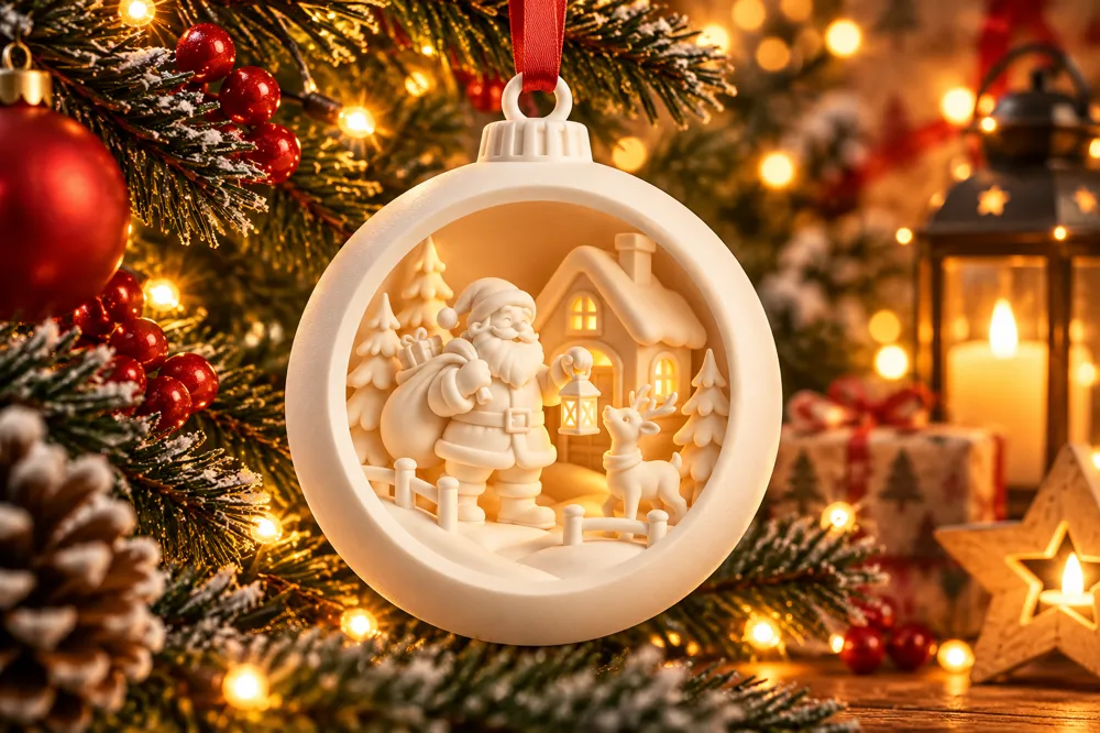 Model A Format Compasition 3D Christmas Bauble – Santa and Reindeer - Free 3D Print Model - MakerWorld