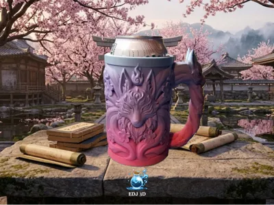 Kitsune Cherry Blossom Tankard Can Holder Qz