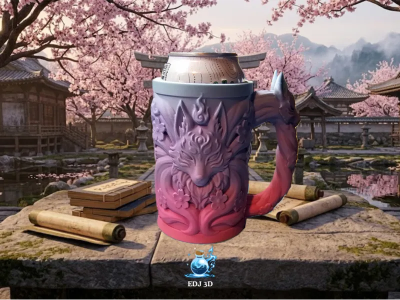 Kitsune Cherry Blossom Tankard Can Holder Qz
